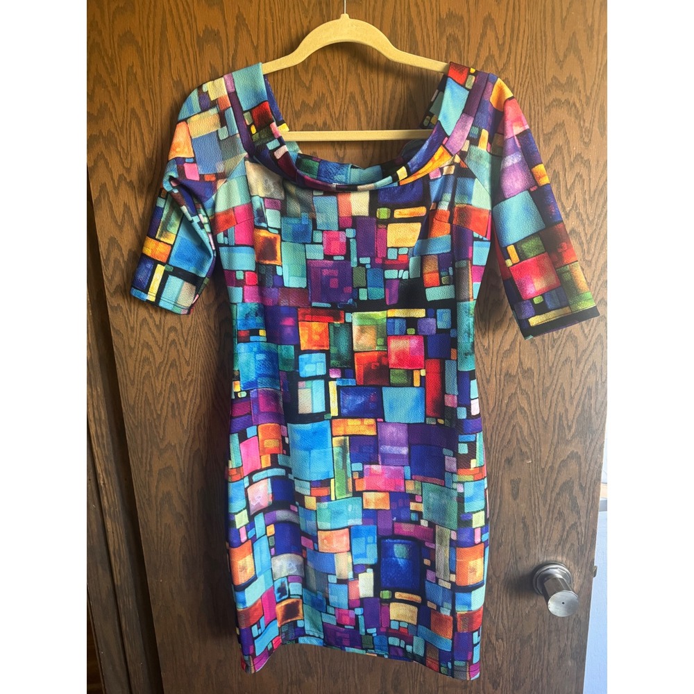 Rubber Ducky Productions Multicolor Geometric Block Print Bodycon Dress Large